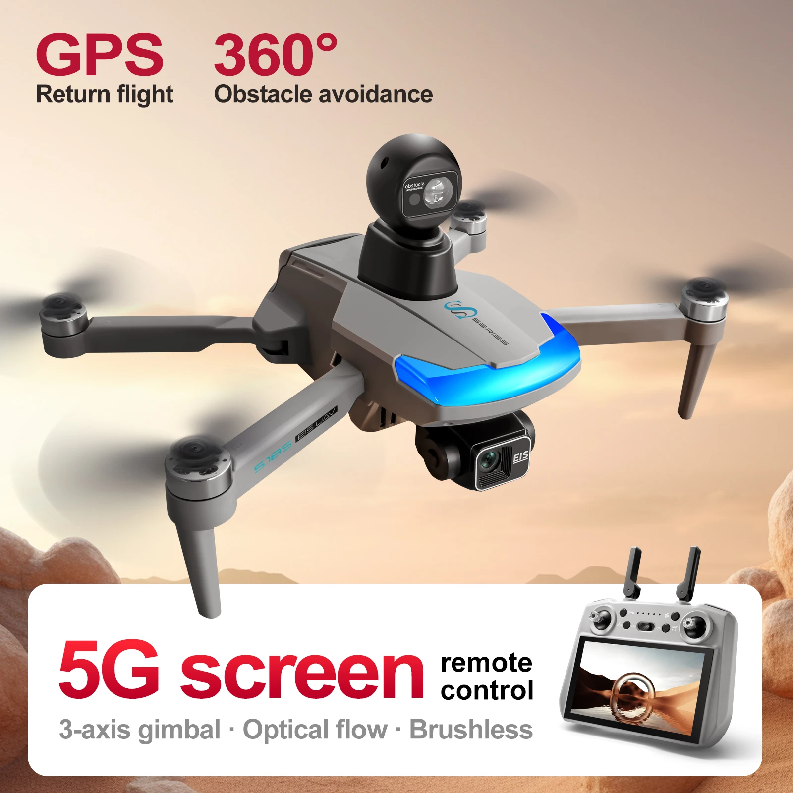 Drone Gimbal 3 Axis - S185 Professionele Drone 2.7K HD Dubbele